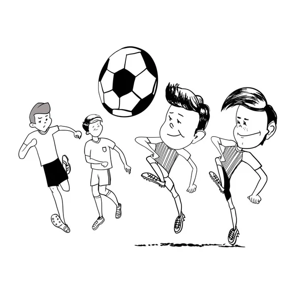 Fußball Spielen Hof Cartoon Fußballer Lustige Comicfiguren Von Fußballern Jungen — Stockvektor