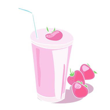 Reklam ve kafe ve restoran tasarımı için meyve, pembe tonları, vektör çizim, güzel dekore edilmiş kokteyl, görüntü