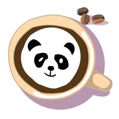 Bir fincan kahve, kremaile, krema üzerinde bir panda görüntüsü, renk vektör görüntü, kafe ve restoran tasarımı, catering mağazaları