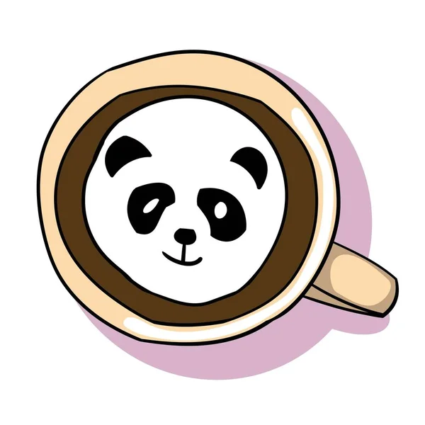Bir fincan kahve, kremaile, krema üzerinde bir panda görüntüsü, renk vektör görüntü, kafe ve restoran tasarımı, catering mağazaları