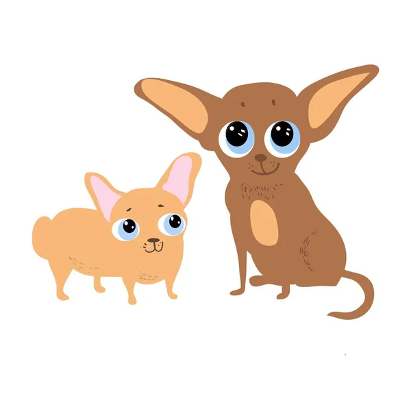 Set Cute Cartoon Dogs Huge Eyes Cartoon Character Freehand Drawing — Stock Vector