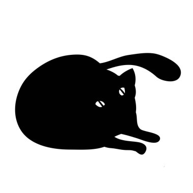 Lazy sevimli kedi, PET, siyah ve beyaz doğrusal görüntü, dijital çizim, vektör illüstrasyon