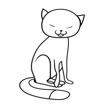 Lazy sevimli kedi, PET, siyah ve beyaz doğrusal görüntü, dijital çizim, vektör illüstrasyon