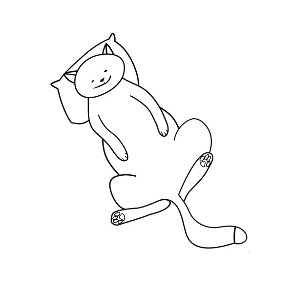 Lazy Cute Cat Pet Zwart Wit Lineair Beeld Digitale Tekening — Stockvector