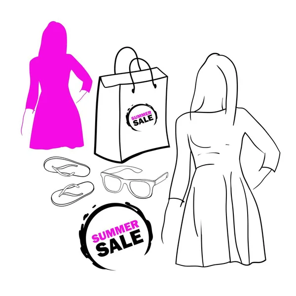 Projekt Letniej Sprzedaży Sezonowej Sklepów Odzieżowych Dla Kobiet Akcesoriów Zestawu — Wektor stockowy