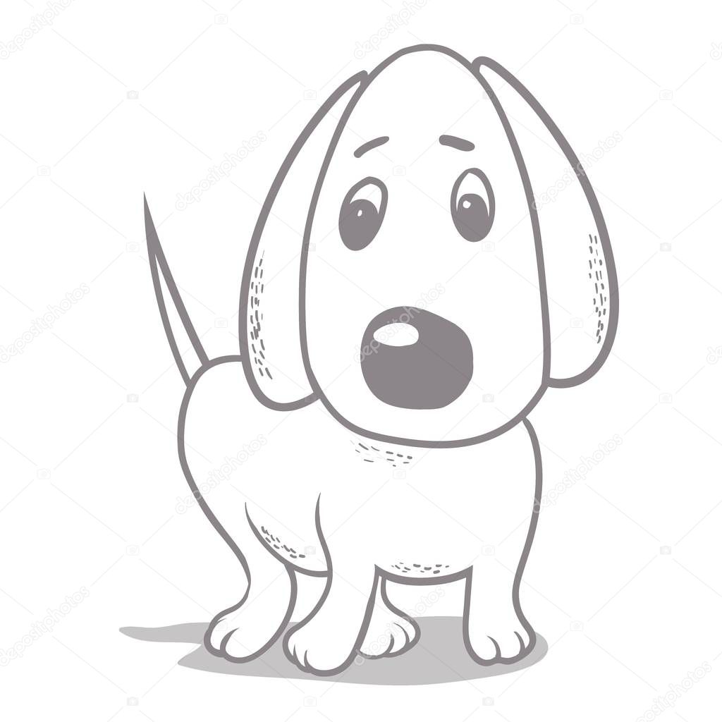 Cute cartoon dog, cartoon character, digital black and white drawing in vector