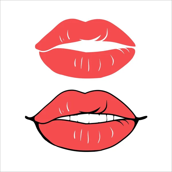 Eine Reihe Von Zeichnungen Verführerischen Sexy Lippen Farbige Zeichnung Vektor — Stockvektor