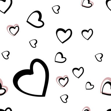 Dikişsiz desen, sıcak kalpler, en basit unsurlar, vektörde doğrusal grafik deseni