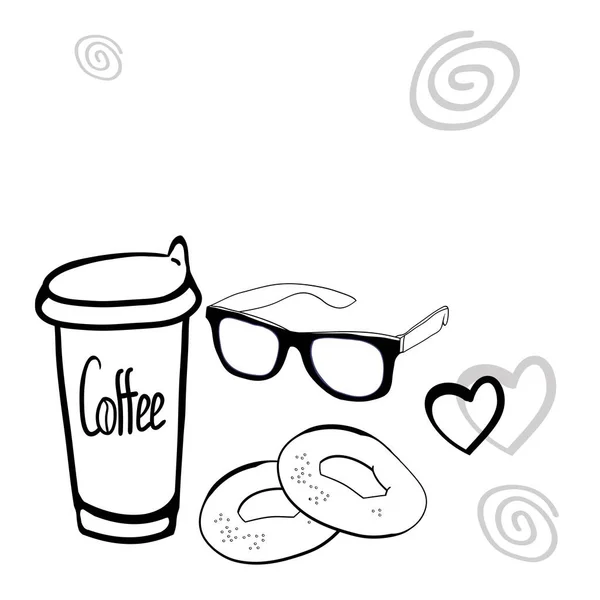 Café Mañana Fragante Para Desayuno Conjunto Dibujos Gráficos Simples Vector — Archivo Imágenes Vectoriales