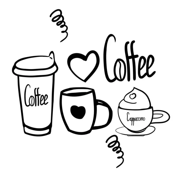 Conjunto Dibujos Pausa Café Café Mañana Fragante Para Desayuno Dibujos — Vector de stock