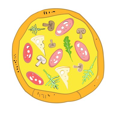 Pizza, renk çizim, reklam restoran, pizzacı, vektör görüntü için