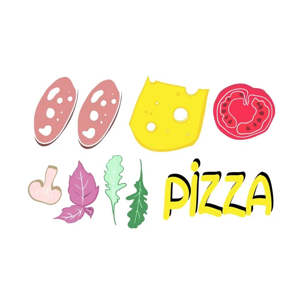 Ilustração Cor Alimento Ingredientes Pizza Jogo Para Anunciar Negócio Restaurante — Vetor de Stock