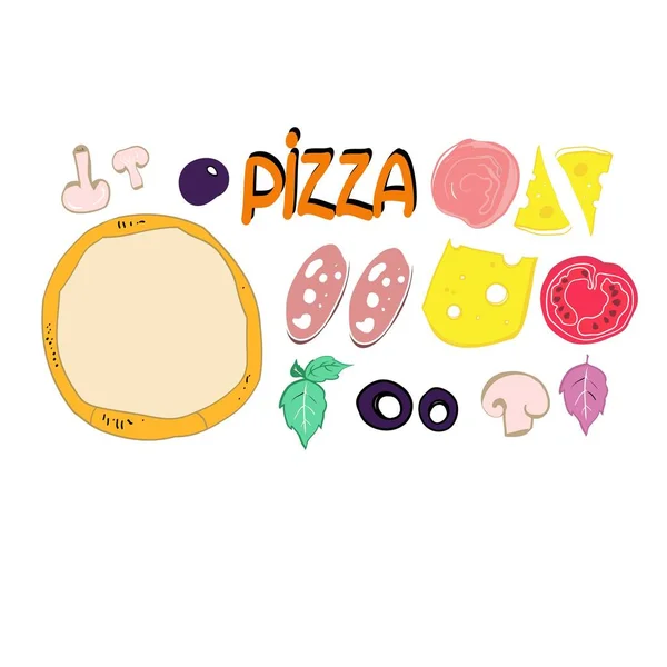 Ilustração Cor Alimento Ingredientes Pizza Jogo Para Anunciar Negócio Restaurante — Vetor de Stock