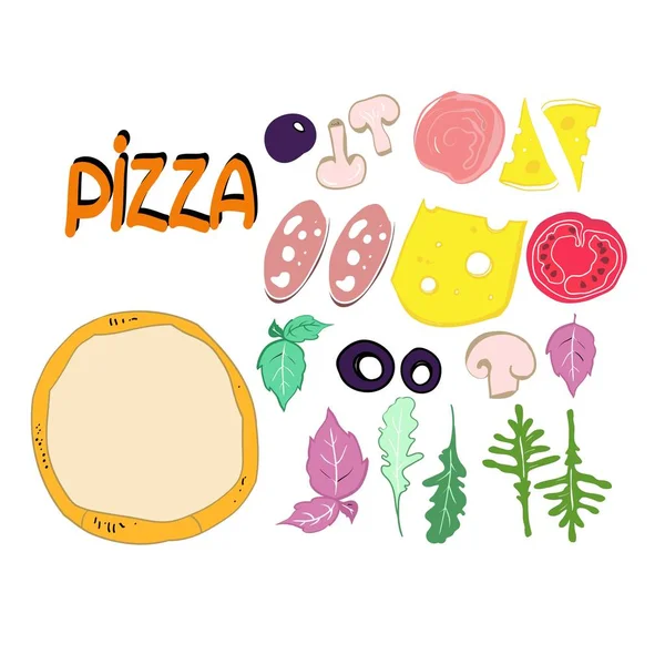 Lebensmittelfarbe Illustration Pizza Zutaten Eingestellt Restaurant Geschäft Werben Vektorillustration — Stockvektor