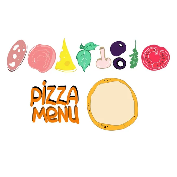 Illustrazione Colori Del Cibo Ingredienti Della Pizza Impostato Pubblicizzare Business — Vettoriale Stock