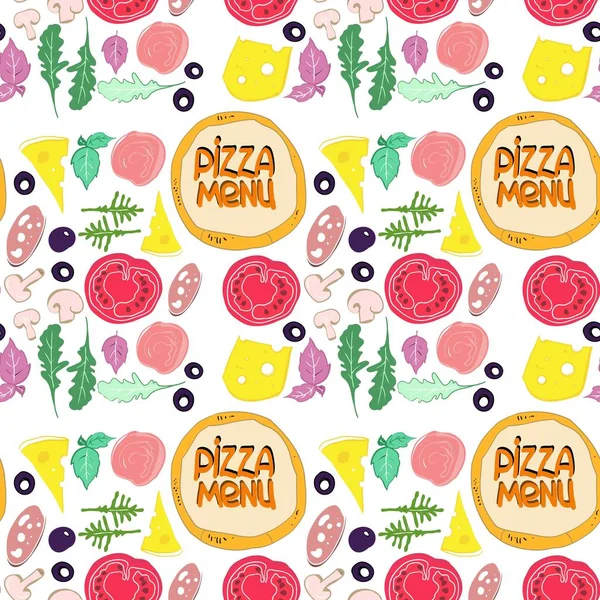 Patrón Sin Costura Dibujos Sobre Tema Comida Pizzería Diseño Envases — Vector de stock