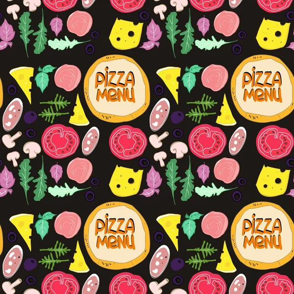 Patrón Sin Costura Dibujos Sobre Tema Comida Pizzería Diseño Envases — Vector de stock