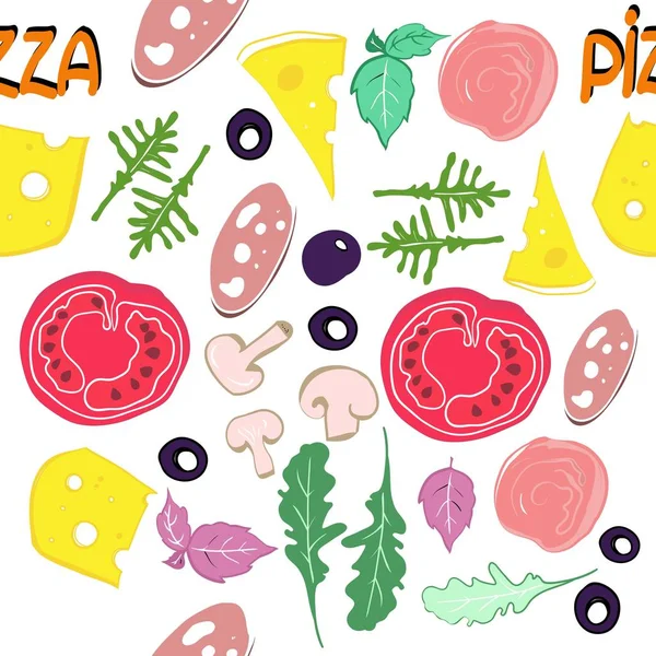 Patrón Sin Costura Dibujos Sobre Tema Comida Pizzería Diseño Envases — Archivo Imágenes Vectoriales