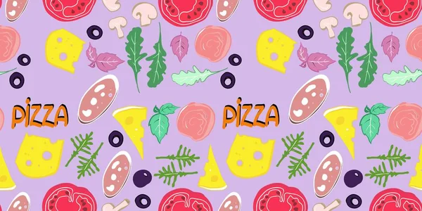 Model Fără Sudură Desene Tema Alimentelor Pizzerie Design Ambalare Ilustrație — Vector de stoc