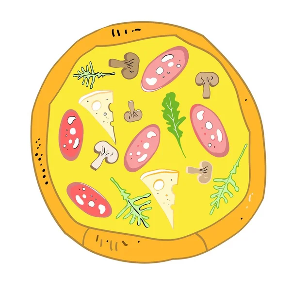 Pizza Dibujo Color Para Restaurante Publicidad Pizzería Imagen Vectorial — Vector de stock