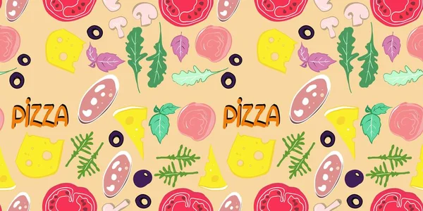 Model Fără Sudură Desene Tema Alimentelor Pizzerie Design Ambalare Ilustrație — Vector de stoc
