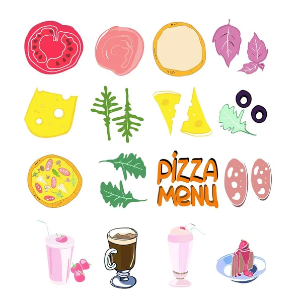 Set Gambar Warna Makanan Untuk Restoran Iklan Pizzeria Gambar Vektor - Stok Vektor