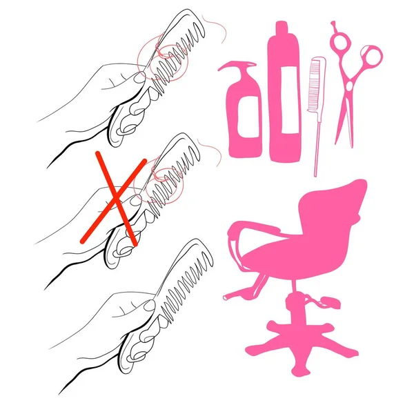 Tekeningen Symbolen Voor Advertenties Voor Kappers Haarverzorgingsproducten Vector Lijntekeningen — Stockvector