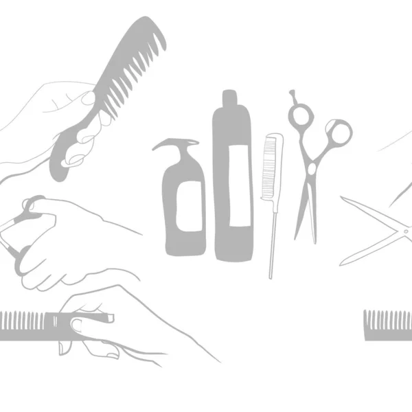 Hintergrund Für Werbung Für Friseurdienstleistungen Handschnitt Lineare Zeichnung Vektor — Stockvektor