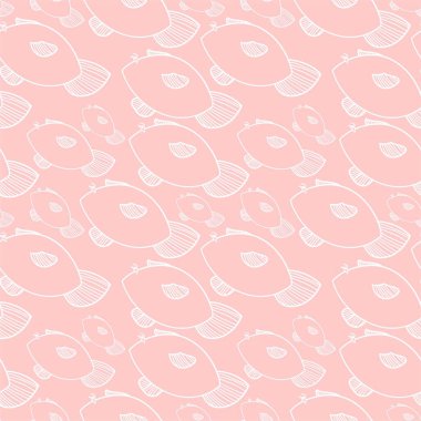 Balık, siluet, Doğrusal çizim, Dikişsiz desen, vektör illüstrasyon