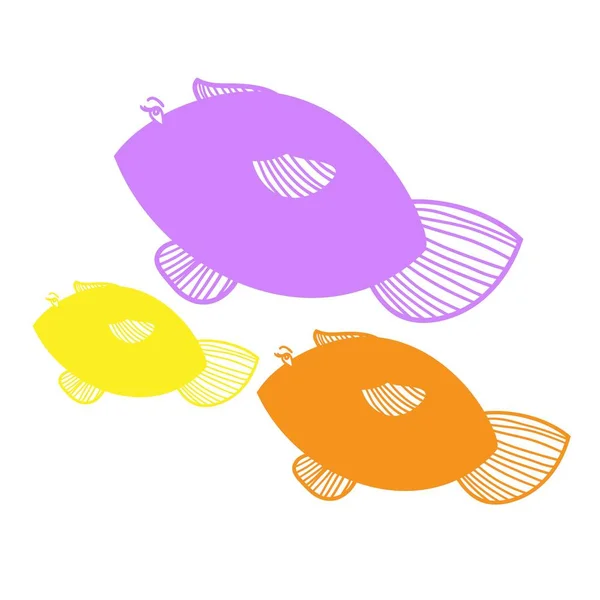 Dessins Animés Drôle Poissons Colorés Illustration Vectorielle — Image vectorielle