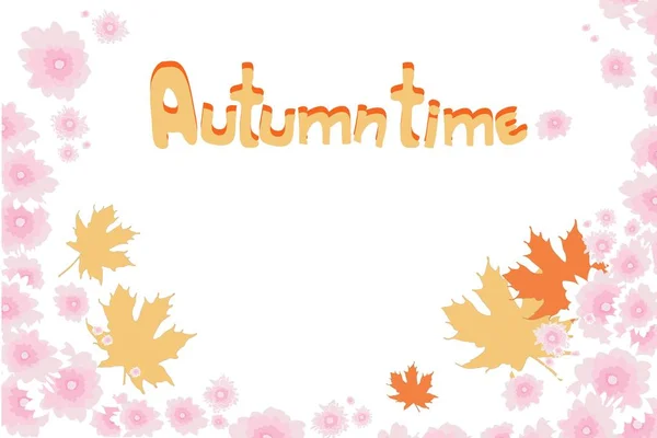 Autunno Sfondo Cornice Lettering Tempo Autunno Illustrazione Vettoriale — Vettoriale Stock