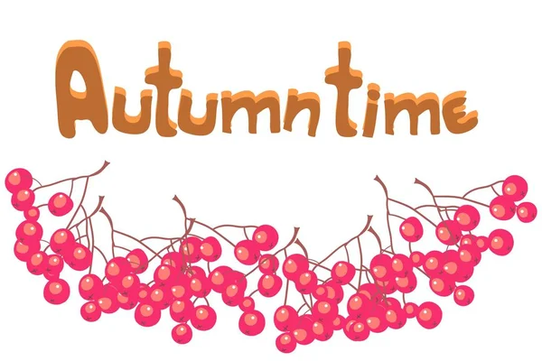 Autunno Sfondo Bella Cornice Bacche Rosse Viburno Ricco Raccolto Lettering — Vettoriale Stock