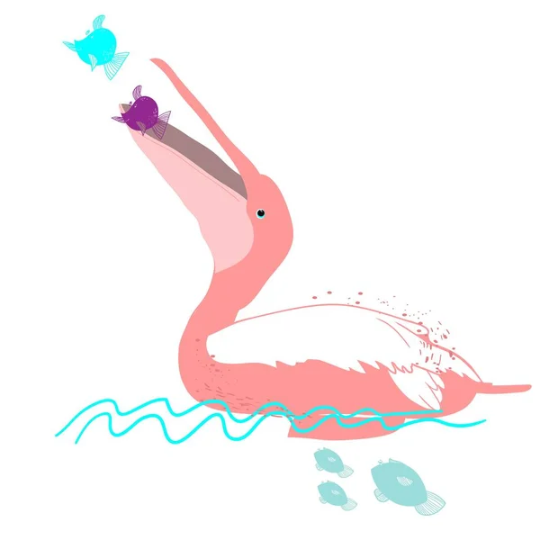 Pájaro Grande Pelícano Rosa Personaje Dibujos Animados Vector — Vector de stock