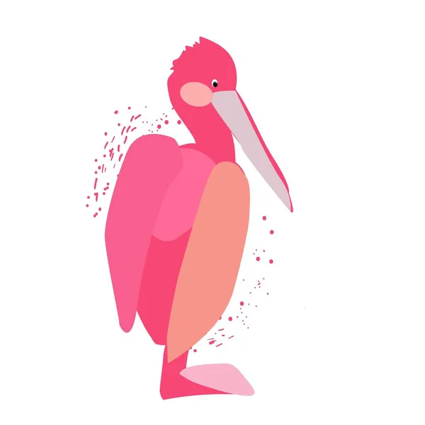 Großer Vogel Pelikan Rosa Zeichentrickfigur Vektor — Stockvektor