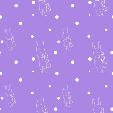 Bezelye yastık ile Karikatür karakter tavşan, dikişsiz desen, kumaş ve ambalaj için tasarım, çocuklar için görüntü, vektör illüstrasyon