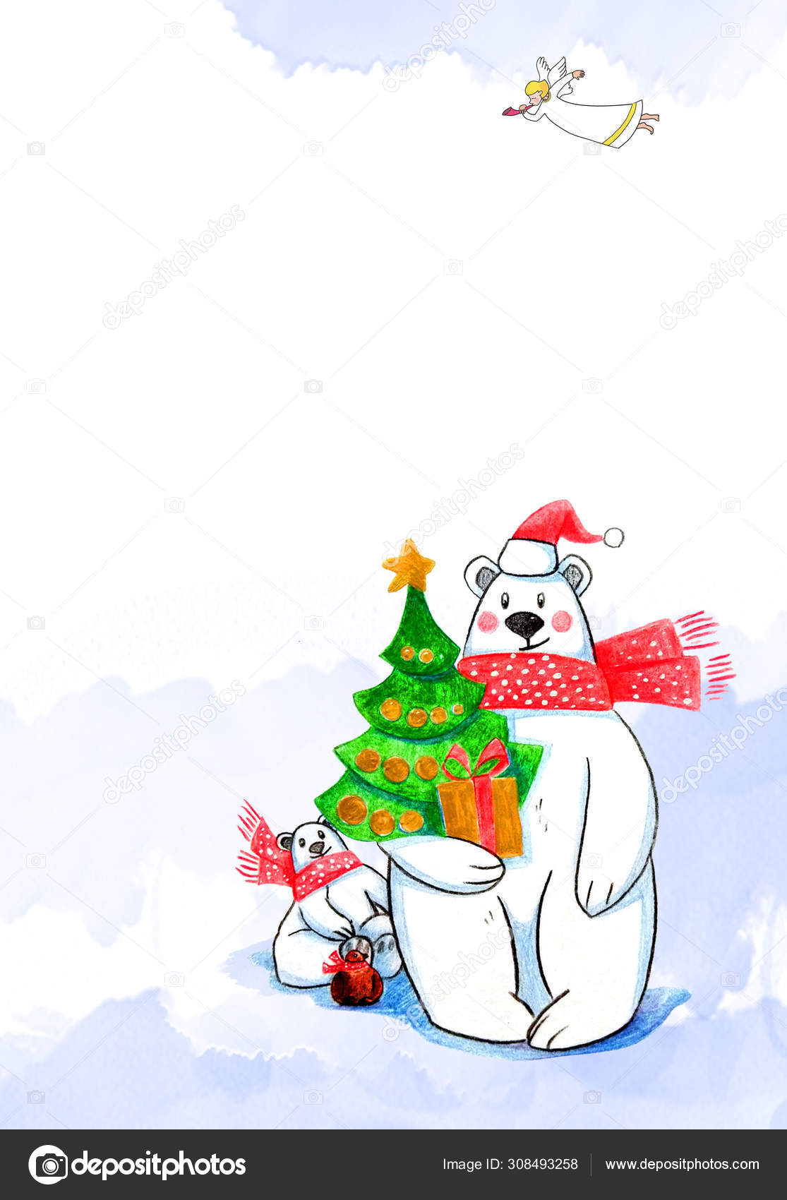 Greeting Card New Year Christmas Polar Bear Cartoon Character Color Stock Photo C Kdegtiareva Mail Ru 308493258