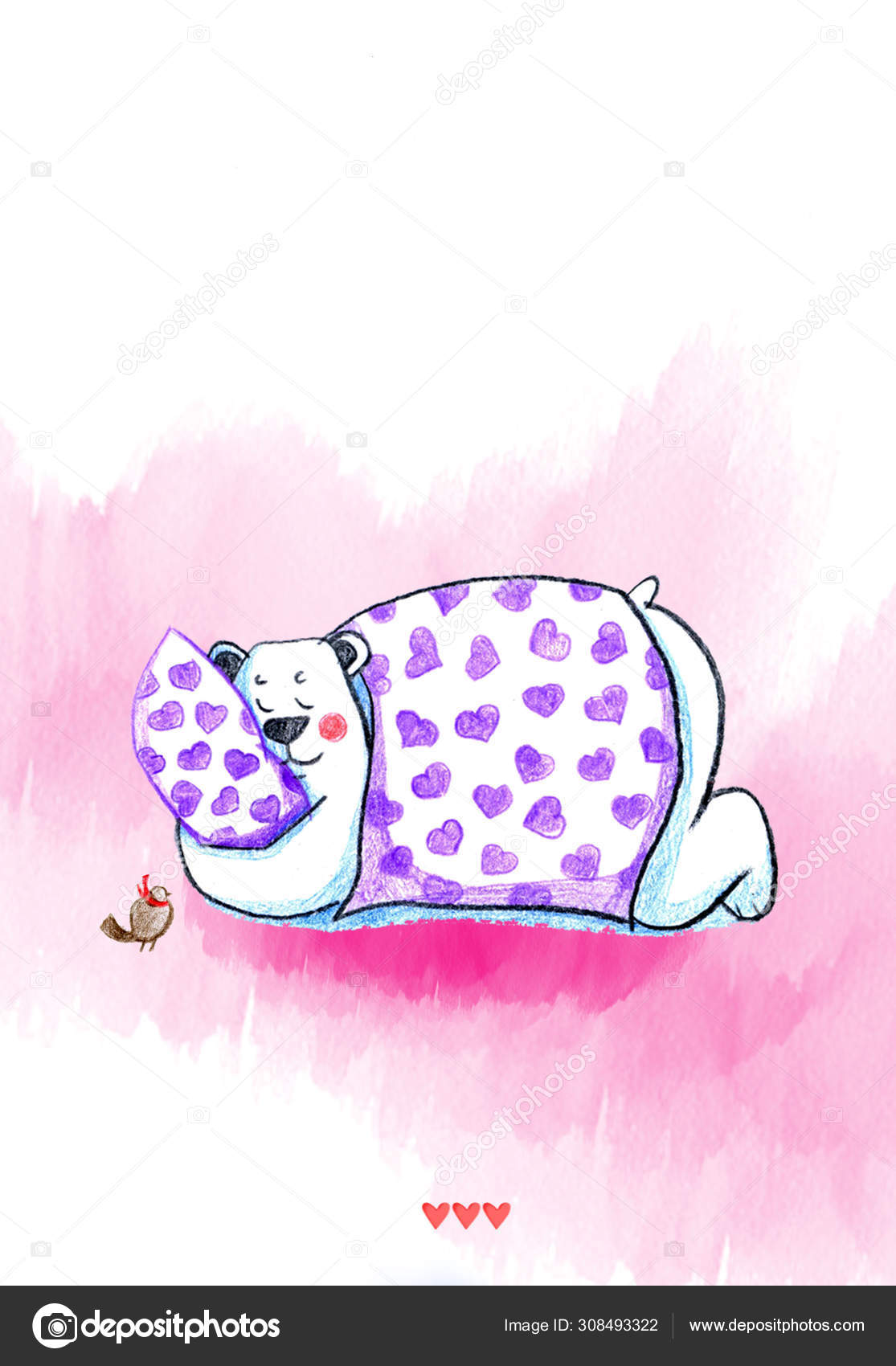White Polar Bear Sleeping Pillow Cartoon Character Color Pencil Drawing Stock Photo C Kdegtiareva Mail Ru 308493322