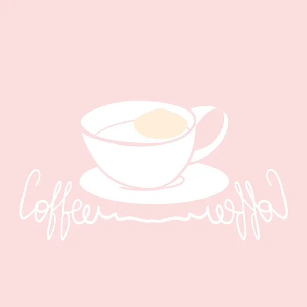 コーヒードローイングのカップ 淡いピンクの背景に 印刷されたページのデザインとコーヒーハウス広告のためのレタリング ベクトルクリップアート — ストックベクタ