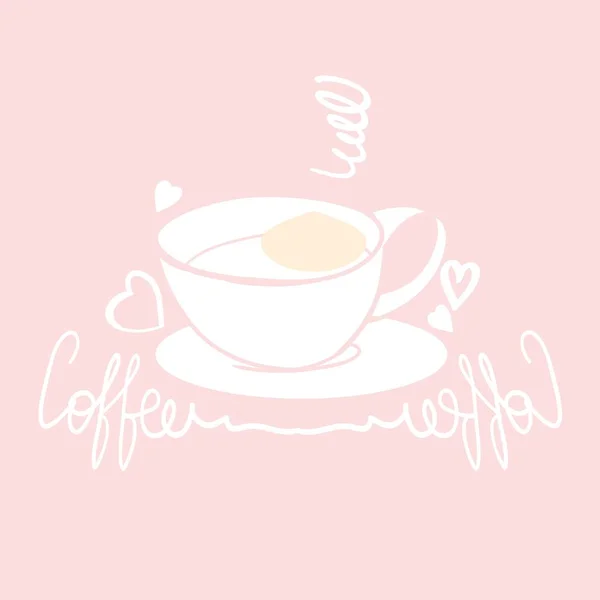 Cup Coffee Drawing Pale Pink Background Printed Page Design Lettering — Stock Vector