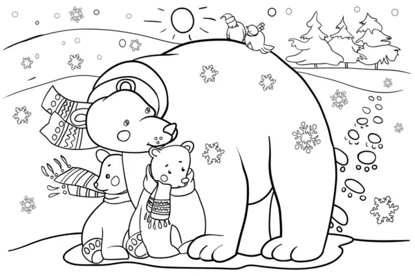 Urso Polar Com Filhotes Personagem Desenho Animado Livro Colorir Para — Fotografia de Stock