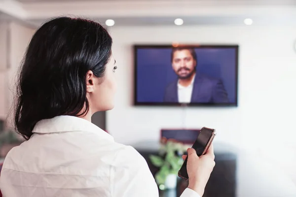Young Indian Woman Doing Video Conference Director Her Company Online — Stock Photo, Image