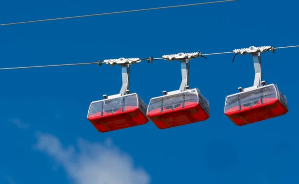 Three Red Toy Cableways Rope Sky Background — Stock Photo, Image