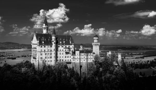August 2020 Schwangau Germany Black White View Neuschwanstein Castle — Stock Photo, Image
