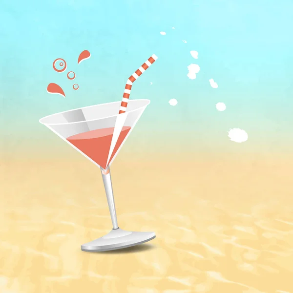 夏日趣味概念 海滩派对模板鸡尾酒玻璃 假期时间背景 — 图库矢量图片