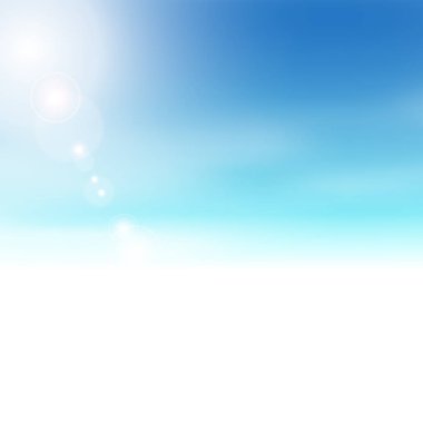Blue sky background fading to white - abstract summer theme with bright sun clipart