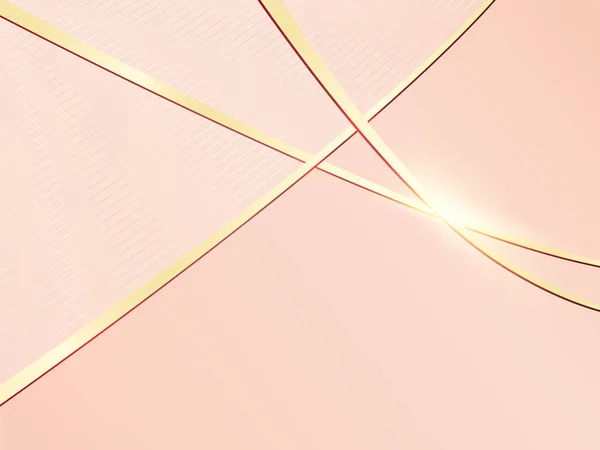 ゴールドの金属ラインと光沢のある光の柔らかいピンクの背景テンプレート — ストックベクタ