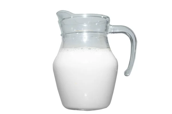 Біле Молоко Прозорій Банці Ізольовано Білому Тлі — стокове фото