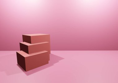 Parlak pembe arkaplanda 3d çok sayıda kırmızı kare ve kopyalama alanı 3B oluşturma