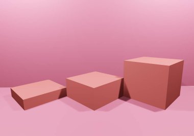 3D birçok boş kare podyum parlak pembe arkaplan 3D görüntüleme