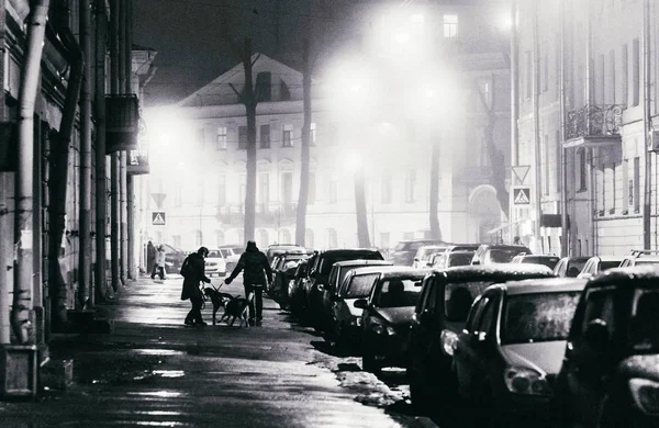 Rue Grise Dans Brouillard Soir — Photo